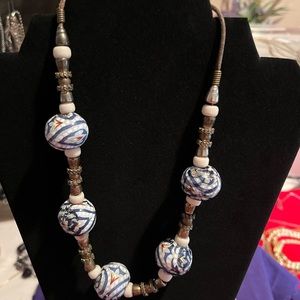 Blue and brown beaded necklace